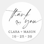 Elegantes Skript Vielen Dank Herz Gastgeschenk Hoc Runder Aufkleber (Vorderseite)