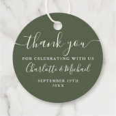 Elegantes Skript Vielen Dank Olive Green Wedding Geschenkanhänger (Rückseite)