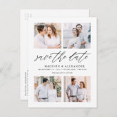 Elegantes Skript - Vier FotoCollage Save the Date Ankündigungspostkarte (Vorne/Hinten)