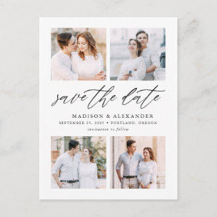 Elegantes Skript - Vier FotoCollage Save the Date Ankündigungspostkarte