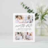 Elegantes Skript - Vier FotoCollage Save the Date Ankündigungspostkarte (Stehend Vorderseite)