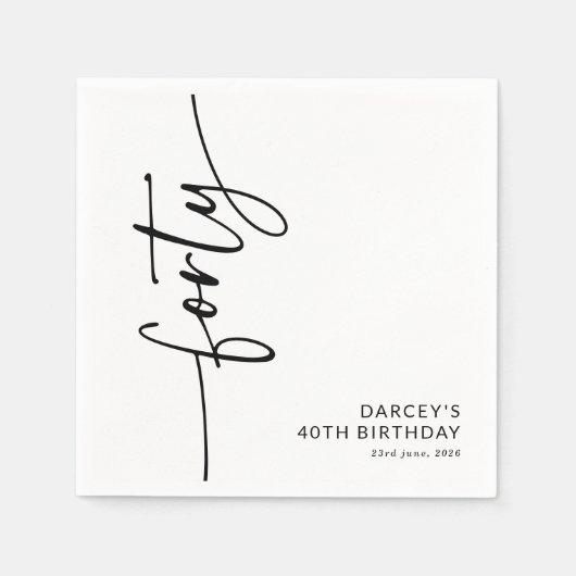 Elegantes Skript Vierzigster 40. Geburtstag Serviette (Vorderseite)