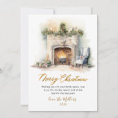 Elegantes Skript Wasserfarbe Feuerplatz Weihnachte Feiertagskarte (Vorderseite)