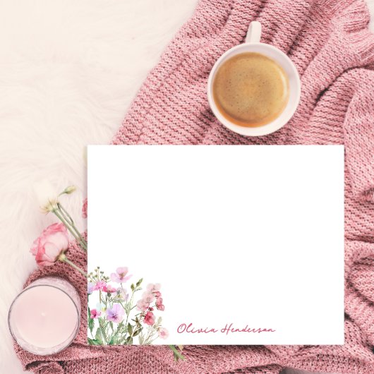 Elegantes Skript Wasserfarbe Rosa Blütenfarben Mitteilungskarte