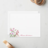 Elegantes Skript Wasserfarbe Rosa Blütenfarben Mitteilungskarte (Vorderseite/Rückseite Beispiel)