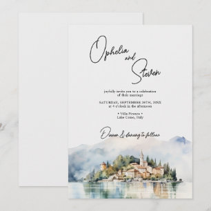 Elegantes Skript-Wasserfarben-Lake-Como-Italien-Ho Einladung