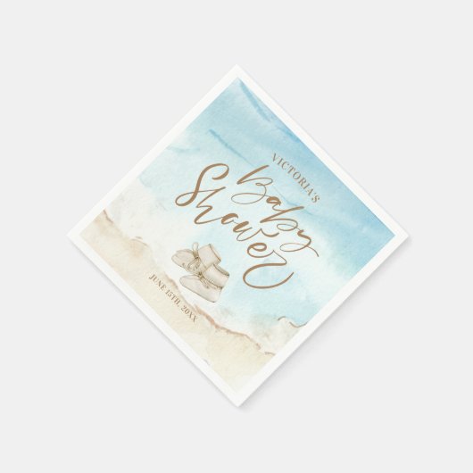 Elegantes Skript Watercolor Beach Baby Shower Serviette (Ecke)