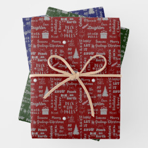 Elegantes Skript Weihnachten - Wald, Marine, Burgu Geschenkpapier Set