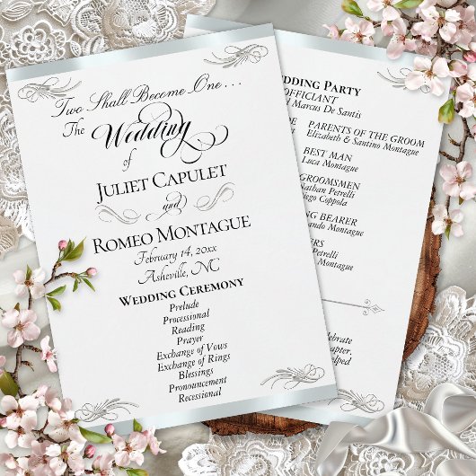 Elegantes Skript - Weiße Perle/Silberne Hochzeit Programm