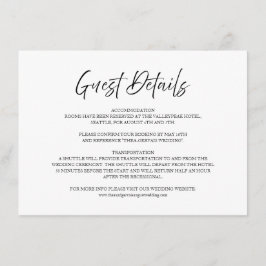 Elegantes Skript White Minimal Wedding Guest Detai Begleitkarte