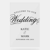 Elegantes Skript Willkommen auf unserem Hochzeitsz Acrylschild (Vorderseite)