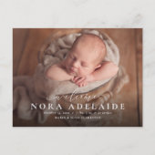 Elegantes Skript willkommen einfache Geburtsankünd Ankündigungspostkarte (Vorderseite)