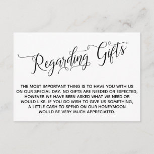 Elegantes Skript zu Geschenken für die Hochzeit Begleitkarte