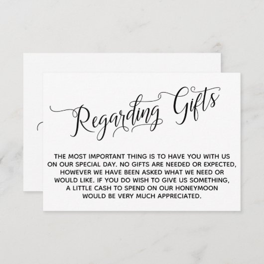 Elegantes Skript zu Geschenken für die Hochzeit Begleitkarte (Vorne/Hinten)