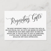 Elegantes Skript zu Geschenken für die Hochzeit Begleitkarte (Vorderseite)