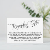 Elegantes Skript zu Geschenken für die Hochzeit Begleitkarte (Stehend Vorderseite)