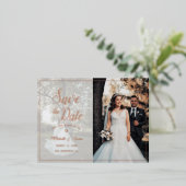 Elegantes Skriptbild Hochzeit speichern Sie das Da Folie Einladungspostkarte (Stehend vorne)