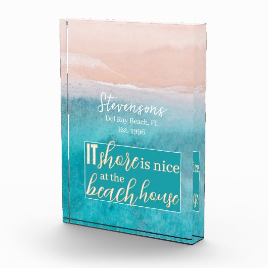 Elegantes Skriptfamilie Name Beach Vacation House Fotoblock (Rechts)