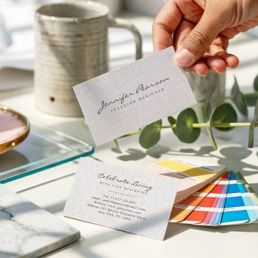 Elegantes Skriptlogo schlichte, moderne beige Lein Visitenkarte