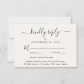 Elegantes Skriptmenü Auswahl Cream Wedding RSVP (Vorderseite)