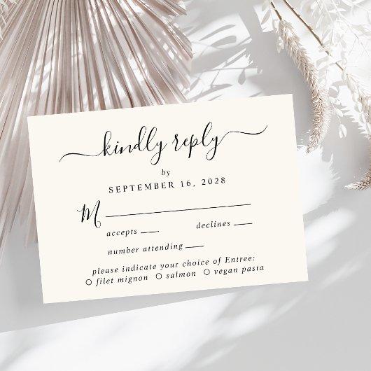 Elegantes Skriptmenü Auswahl Cream Wedding RSVP Karte