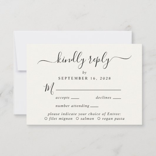Elegantes Skriptmenü Auswahl Cream Wedding RSVP Karte (Vorderseite)