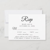 Elegantes Skriptmenü Auswahl Hochzeit RSVP Karte (Vorderseite)