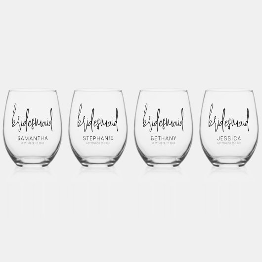 Elegantes Skriptname Datum Überhängung Weinglas Ohne Stiel (Vorderseite)