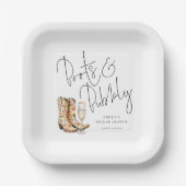 Elegantes Skriptstiefel und Bubbly-Brautparty Pappteller (Vorderseite)