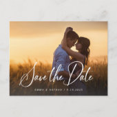 Elegantes Skriptüberlagern | FOTO SAVE THE DATE Ankündigungspostkarte (Vorderseite)