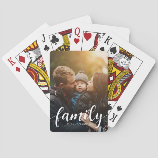 Elegantes Skriptüberlagerungs-Foto "Family" Spielkarten (Rückseite)