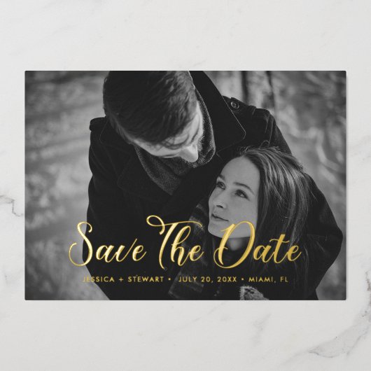 Elegantes SkriptWedding Save the Date Custom Foto Folieneinladung (Vorderseite)