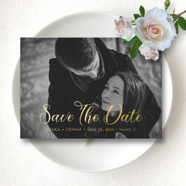 Elegantes SkriptWedding Save the Date Custom Foto Folieneinladung