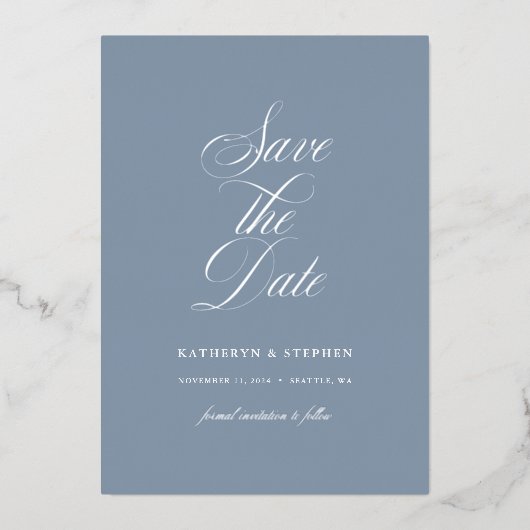 Elegantes SkriptWedding Save the Date Silver Folieneinladung (Vorderseite)