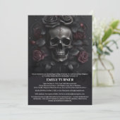 Elegantes Skull & Dark Rose Gotisches Brautparty Einladung (Stehend Vorderseite)