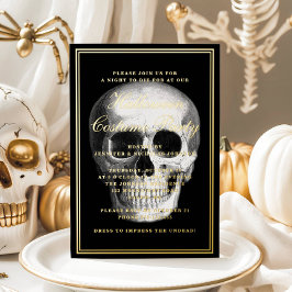 Elegantes Skull Halloween-Kostüm-Party Gold Folieneinladung