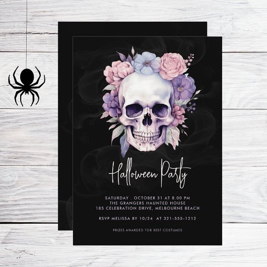 Elegantes Skull und florales Gotisches Halloween-P Einladung