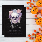 Elegantes Skull und florales Gotisches Halloween-P Einladung