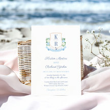 Elegantes Sky Blue Coastal Monogram Wappen Wedding