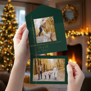 Elegantes Sleek Green/Gold Modernes Deko Style Fot All In One Einladung