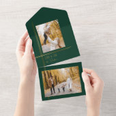 Elegantes Sleek Green/Gold Modernes Deko Style Fot All In One Einladung (Abreißen)