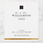 Elegantes Sleek Schwarz-weiß Gold Monogram Wine La Weinetikett (Einzelnes Label)