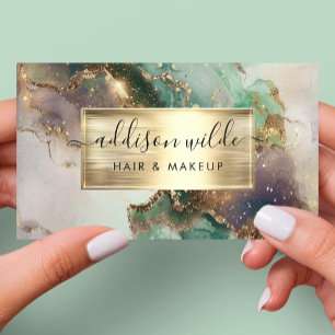 Elegantes Smaragd Purpur und Gold Wasserfarbe Marm Visitenkarte