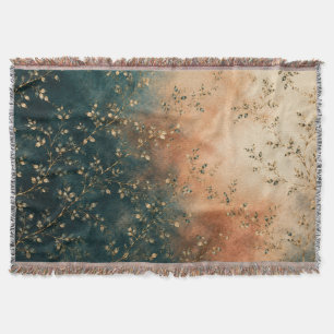 Elegantes Smaragd-Teal- und Rost-Gold-Botanik-Wurf Decke