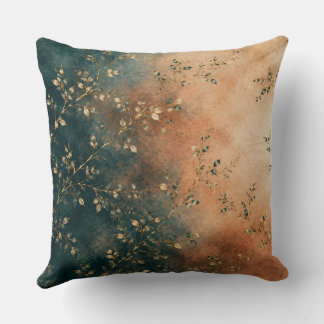 Elegantes Smaragd-Teal- und Rost-Gold-Botanik-Wurf Kissen