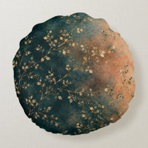 Elegantes Smaragd-Teal- und Rost-Gold-Botanik-Wurf Rundes Kissen