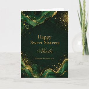 Elegantes Smaragd- und Gold-Alkohol Sweet Sixteen Karte