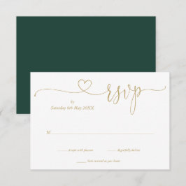 Elegantes Smaragd und Gold Elegantes Script Herz RSVP Karte