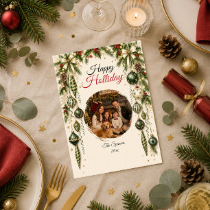 Elegantes Smaragd-Weihnachtsfamilienporträt Feiertagskarte