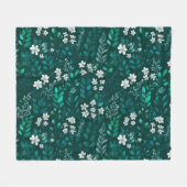 Elegantes Smaragdblatt weißes Blumenmuster Fleecedecke (Vorderseite (Horizontal))